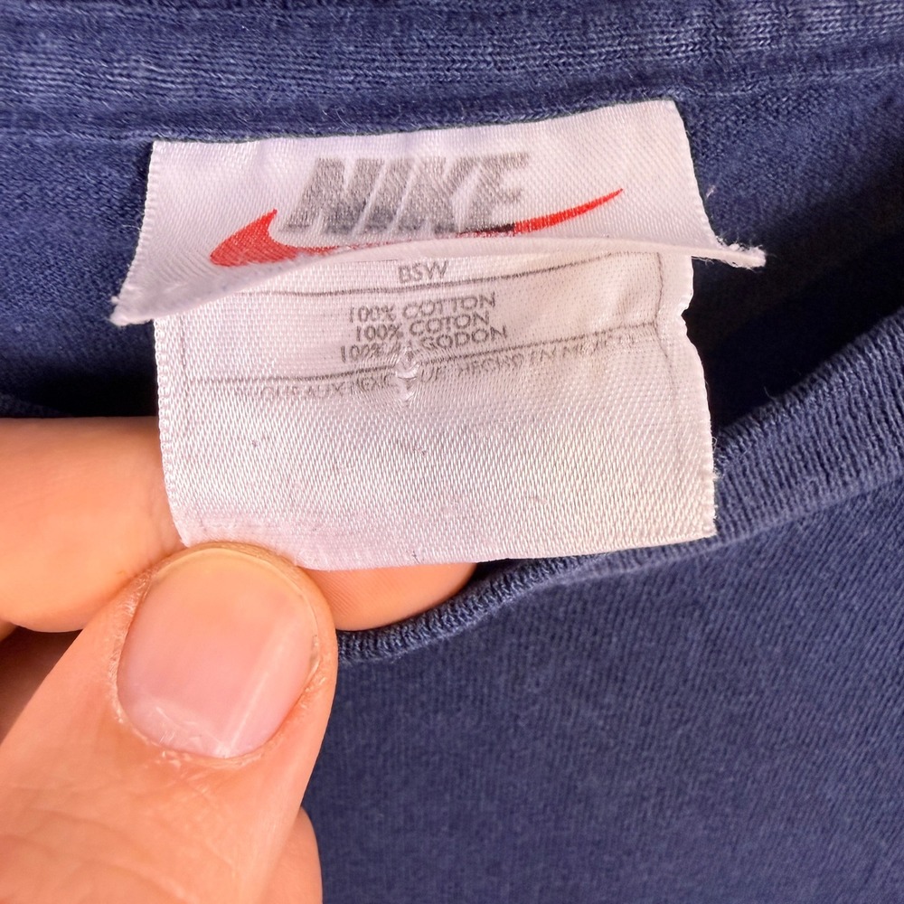 VTG Nike T Shirt Mens Large Blue Big Swoosh Short Sleeve Sportswear Y2K Grunge - Picture 5 of 9